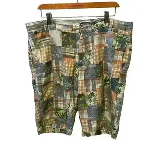 Tailor Vintage Patchwork Shorts Multi-color Plaid Cotton Casual Men Size 36